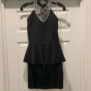 Black halter neck mini dress